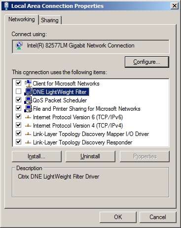 Network adapter properties screen-shot