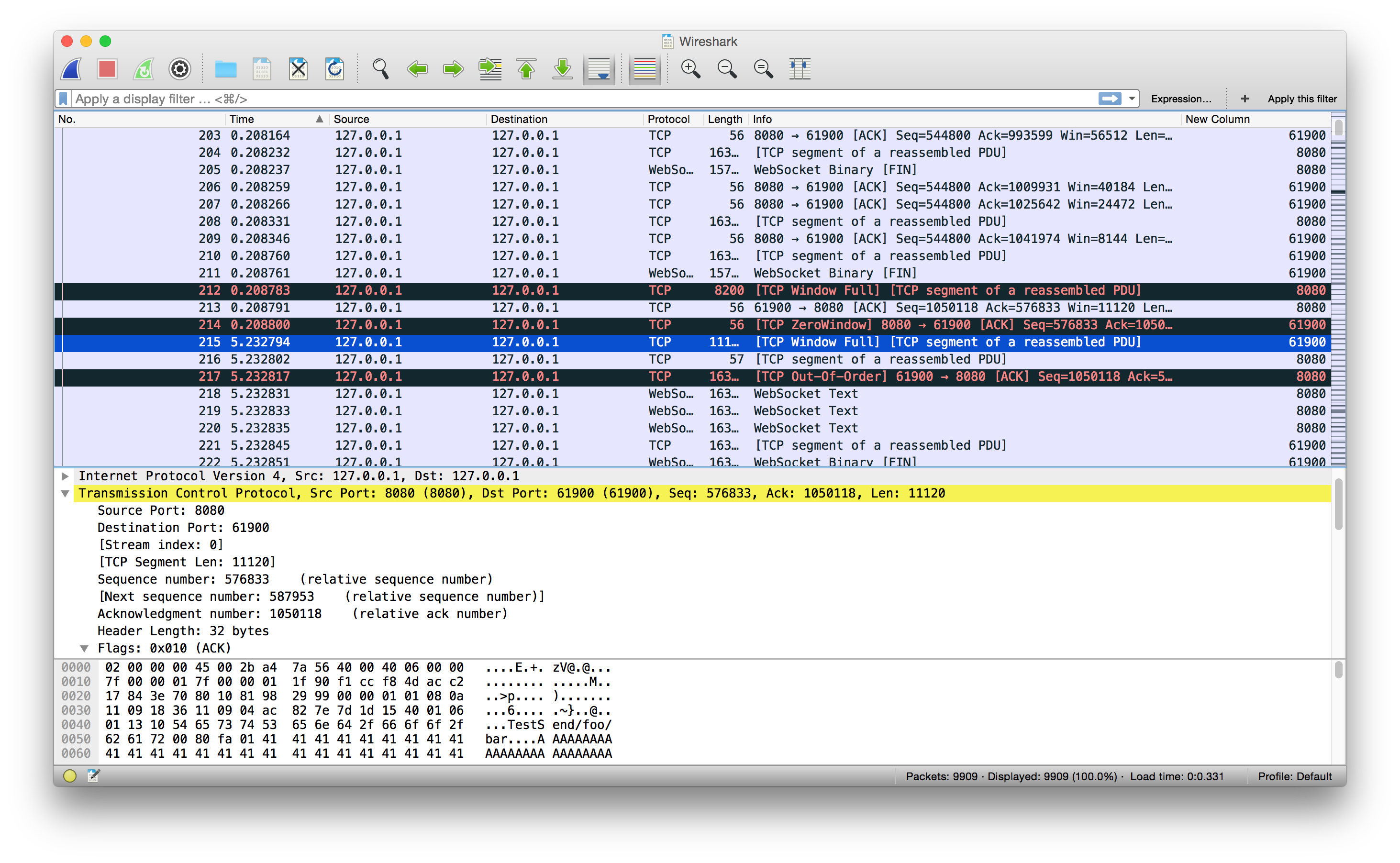 Screen shot of wireshark