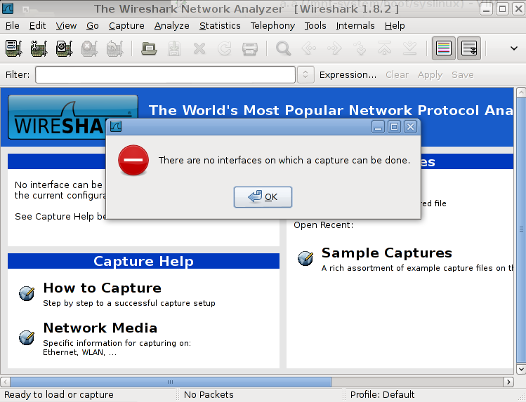 wireshark no interfaces found linux