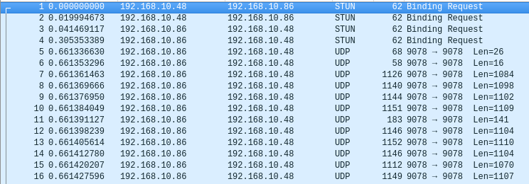 Wireshark screenshot UDP